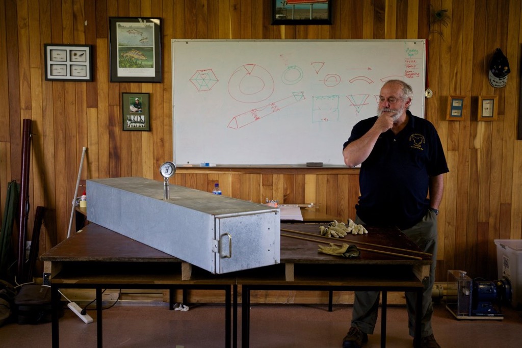 Bill Lark, man of many talents, shows off his heat treating oven.